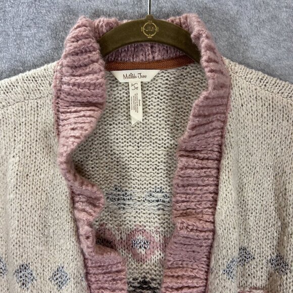 Matilda Jane Womens Jacie Ruffled Knit Cardigan Sweater L Wool Blend Boho Aztec - Picture 7 of 16